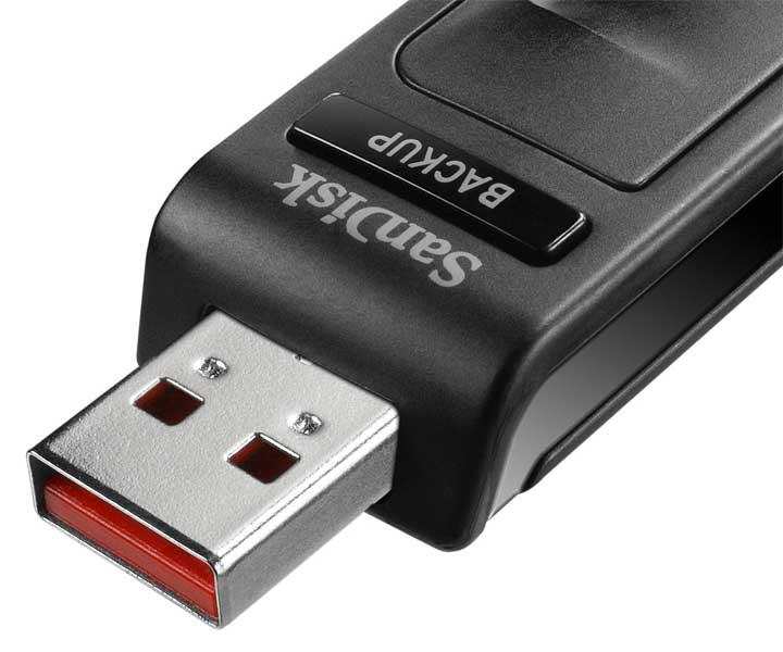 Black SanDisk USB flash drive for backup solutions
