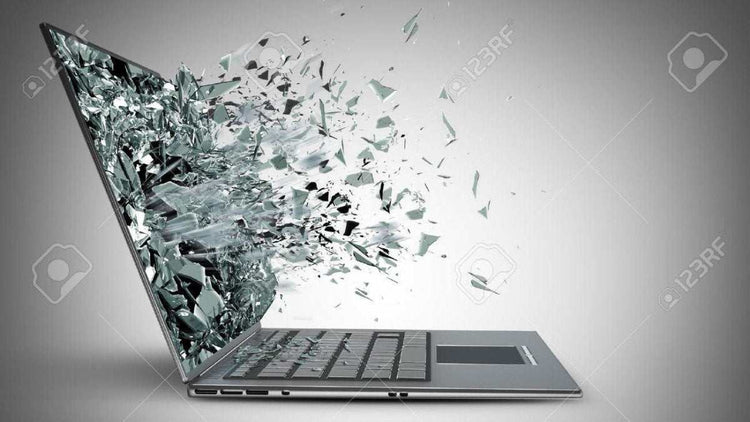 Laptop with shattered screen representing laptop screen repair service