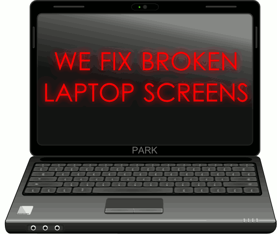 Laptop screen displaying we fix broken laptop screens message for repair services